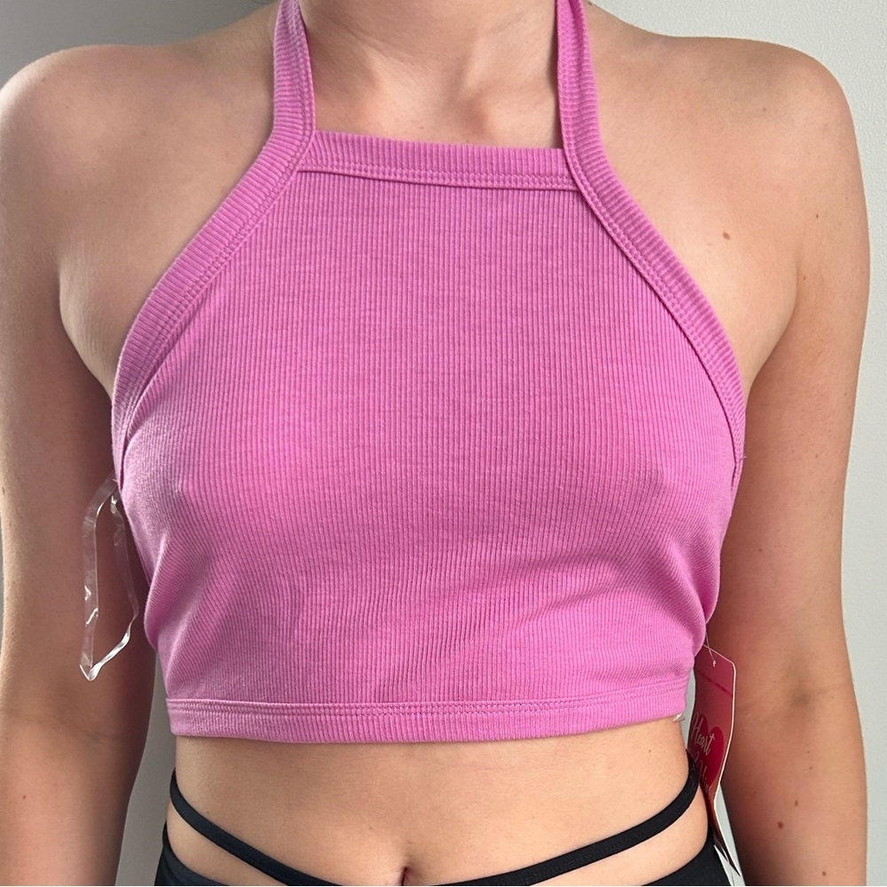 Pink open back tie top